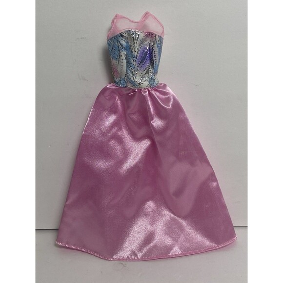 Barbie Formal Pink Gown Sheer Mesh Chest Straps Silver Bodice Satin Like Skirt - Picture 1 of 5